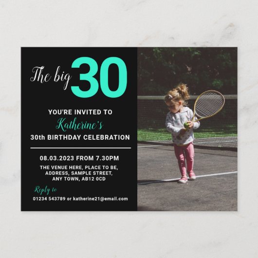 30e anniversaire Invitation Carte photo Noir (Devant)