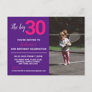 30e anniversaire Invitation Carte photo pourpre