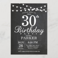 30e anniversaire Invitation Chalkboard lumières
