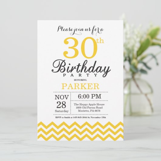30e anniversaire Invitation Chevron Jaune (Debout devant)