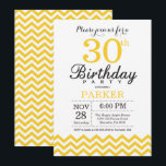 30e anniversaire Invitation Chevron Jaune<br><div class="desc">Invitation du 30e anniversaire avec Chevron Jaune. Noir et blanc. Anniversaire adulte. Homme ou Femmes Anniversaire Invitation. Pour plus de personnalisation,  cliquez sur le bouton "Customiser" et utilisez notre outil de conception pour modifier ce modèle.</div>