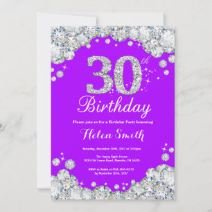 30e anniversaire Invitation Diamant mauve et argen