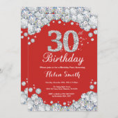 30e anniversaire Invitation Diamant rouge et argen (Devant / Derrière)
