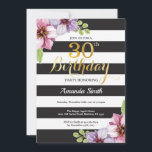 30e anniversaire Invitation Femmes. Or floral noir<br><div class="desc">30e anniversaire Invitation pour les femmes. Invitation de fête d'anniversaire noir et or. Parties scintillant d'or. Fleur Florale d'aquarelle violette. Blancs et Noirs. Numérique imprimable. Pour plus de personnalisation,  cliquez sur le bouton "Customiser" et utilisez notre outil de conception pour modifier ce modèle.</div>