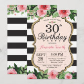 30e anniversaire Invitation Femmes. Or floral noir (Devant / Derrière)