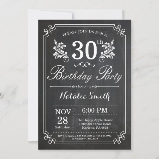 30e anniversaire Invitation Floral Chalkboard (Devant)