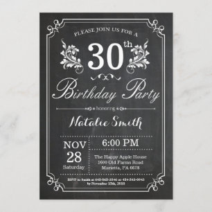 30e anniversaire Invitation Floral Chalkboard