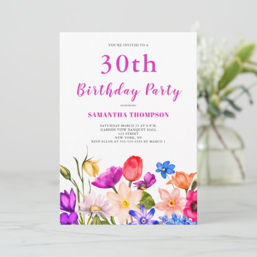 30e anniversaire Invitation florale rose (Debout devant)