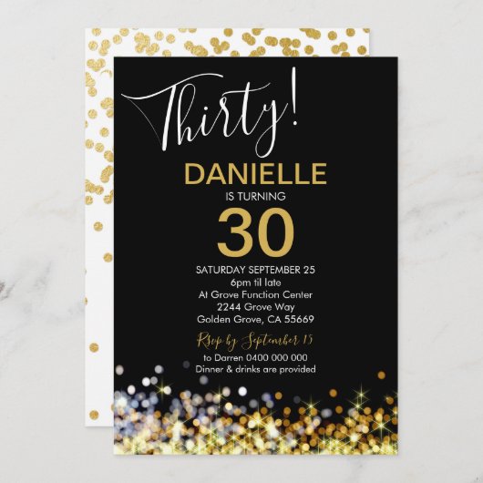 30e anniversaire Invitation Gold Confetti 30e anni (Devant / Derrière)