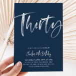 30e anniversaire Invitation Mens Marine moderne Tr<br><div class="desc">Trente Navy et White Birthday Invitation avec police de caractères de script de brosse moderne. Une invitation simple et amusante pour un anniversaire d'adulte pour votre 30ème anniversaire.</div>