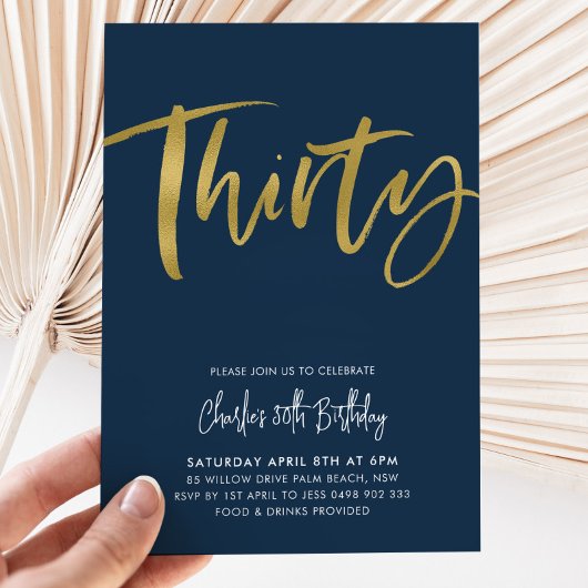 30e anniversaire Invitation Mens Marine Or Trente