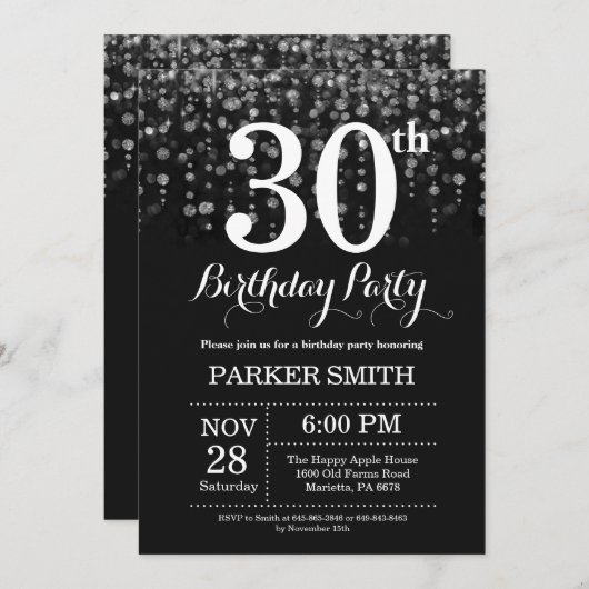 30e anniversaire Invitation Parties scintillant d' (Devant / Derrière)