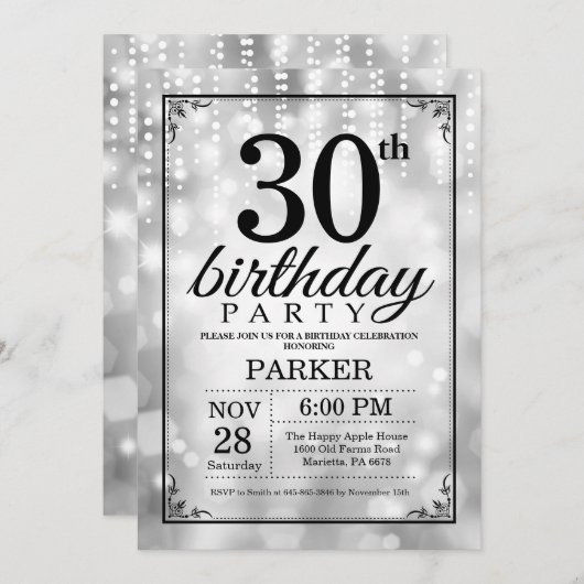 30e anniversaire Invitation Parties scintillant d' (Devant / Derrière)