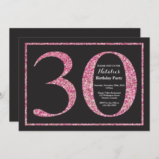 30e anniversaire Invitation Parties scintillant ro (Devant / Derrière)