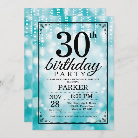 30e anniversaire Invitation Parties scintillant Tu (Devant / Derrière)