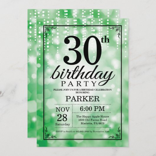 30e anniversaire Invitation Parties scintillant ve (Devant / Derrière)