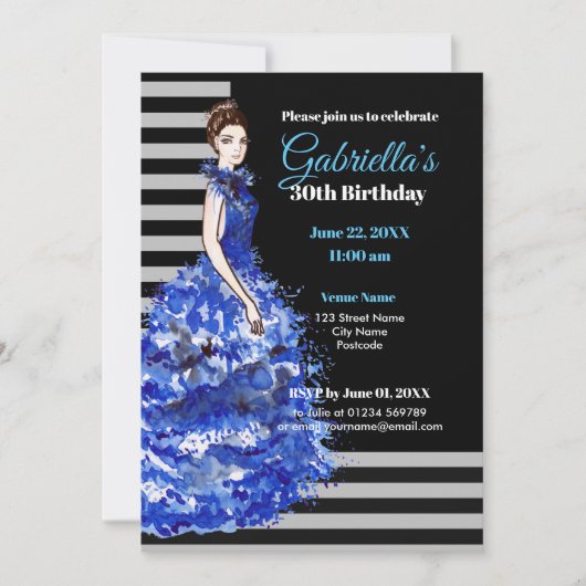30e anniversaire Invitation Robe bleu mousseux (Devant)