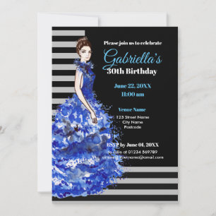 30e anniversaire Invitation Robe bleu mousseux