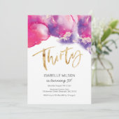 30e anniversaire Invitation rose Abstraite aquarel (Debout devant)