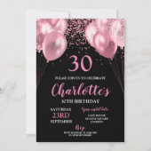 30e anniversaire Invitation rose néon noir (Devant)