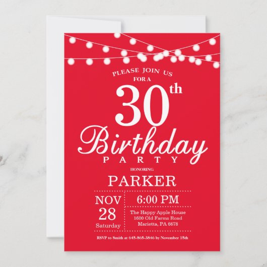 30e anniversaire Invitation Rouge (Devant)