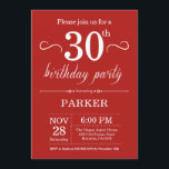 30e anniversaire Invitation Rouge<br><div class="desc">30e anniversaire Invitation avec un Arrière - plan rouge. Anniversaire adulte. Hommes ou femmes Anniversaire Invitation. 13e 15e 16e 18e 20e 21e 30e 40e 50e 60e 70e 80e 90e 100e, n'importe quel âge. Pour plus de personnalisation, cliquez sur le bouton "Customiser" et utilisez notre outil de conception pour modifier ce...</div>