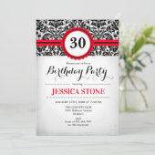 30e anniversaire Invitation Rouge Noir Blanc Damas (Debout devant)