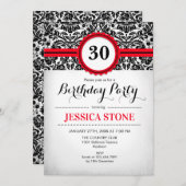 30e anniversaire Invitation Rouge Noir Blanc Damas (Devant / Derrière)