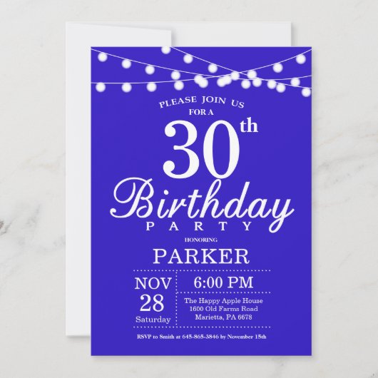 30e anniversaire Invitation Royal Blue (Devant)