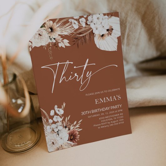 30e anniversaire Invitation Terracotta Boho Pampas
