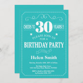 30e anniversaire Invitation Turquoise et blanche (Devant / Derrière)