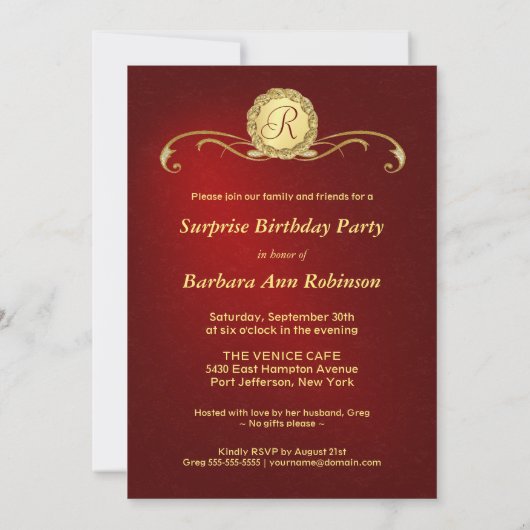30e anniversaire Invitations - Monogramme rouge et (Dos)