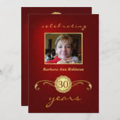30e anniversaire Invitations - Monogramme rouge et (Devant / Derrière)
