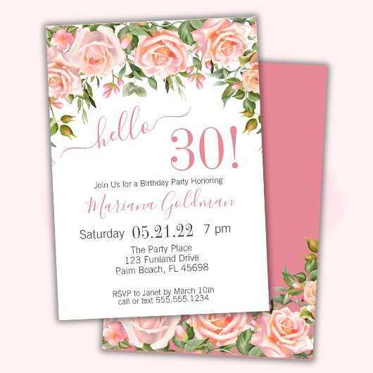 30e anniversaire Invitations Pink Floral Modern Pa