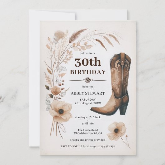 30e anniversaire Invitations Rustic Cowgirl Floral (Devant)