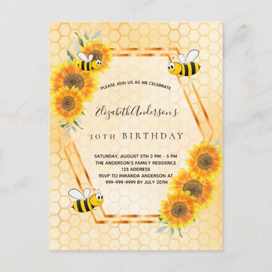 30e anniversaire jaune tournesols invitation (Devant)