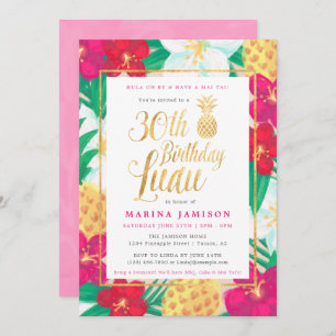 30e anniversaire Luau Invitations   Rose & Or