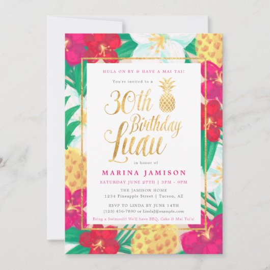 30e anniversaire Luau Invitations | Rose & Or (Devant)