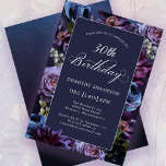 30e anniversaire Moody Purple Flower Invitation<br><div class="desc">Des fleurs mauves moody créent une bordure luxuriante sur cette invitation à la fête du 30e anniversaire. Des côtelettes de bleu poussiéreux et de blanc d'ivoire viennent compléter l'étalage floral. Un arrière - plan sombre ajoute à l'humeur et fait apparaître le texte blanc. Le script de calligraphie traditionnel lui donne...</div>