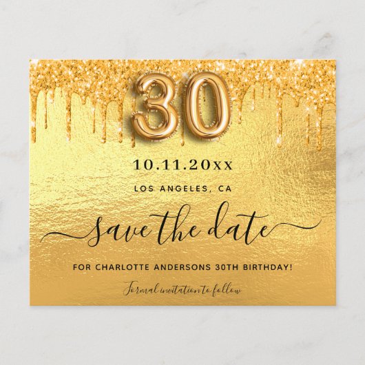 30e anniversaire or enregistrer la carte de date (Devant)