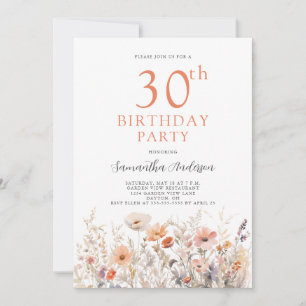 30e anniversaire Peach Floral Invitation