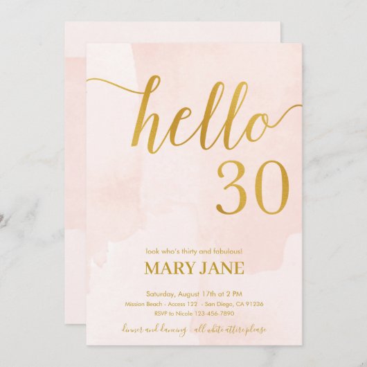 30e anniversaire rose et or Invitation (Devant / Derrière)