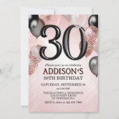 30e anniversaire Rose Gold Ballons Invitation (Devant)