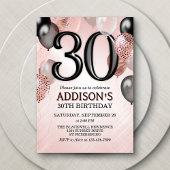 30e anniversaire Rose Gold Ballons Invitation