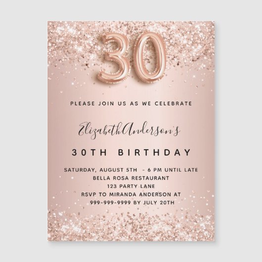 30e anniversaire rose or blush invitation aimant (Devant)