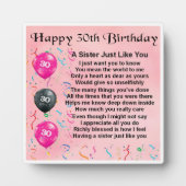 30e anniversaire Soeur Poem Plaque (Devant)