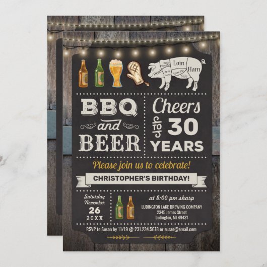 30e BBQ & Beer Invitation d'anniversaire (Devant / Derrière)