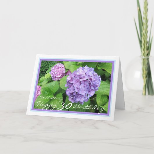 30e Bday Brittany Hydrangeas Elegant Blue Lijst Kaart (Voorkant)