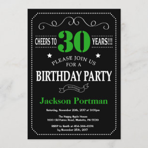 30e Birthday Black en Green Chalkboard Kaart