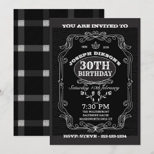 30e BIRTHDAY-INVITATIE, zwart & grijs Whisky-lab Kaart